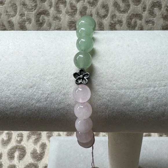 Rose Quartz - Aquamarine - New Jade- Natural Crystal Gemstone Stretch Bracelet - Picture 4 of 6